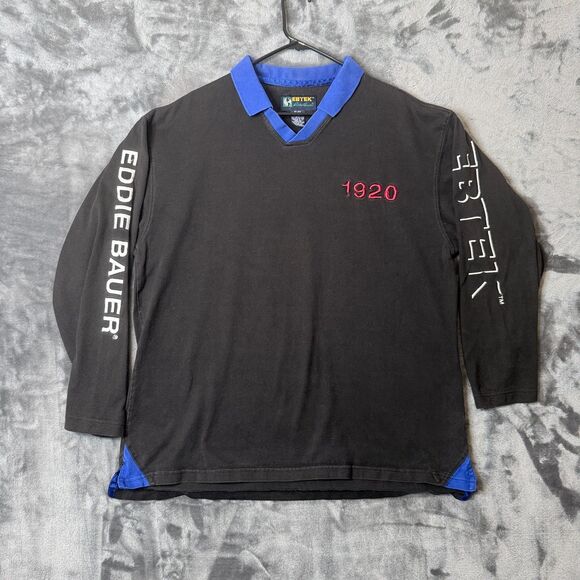 Ebtek Eddie Bauer Long Sleeve Polo Long Sleeve Black Size Large - Picture 1 of 7